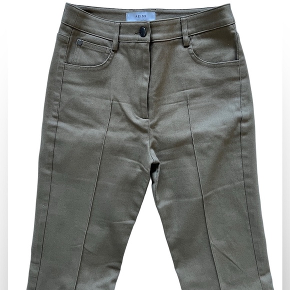 SOLD REISS Florence Flared Jeans high rise cotton front darts brown pants 4 S - Picture 8 of 14